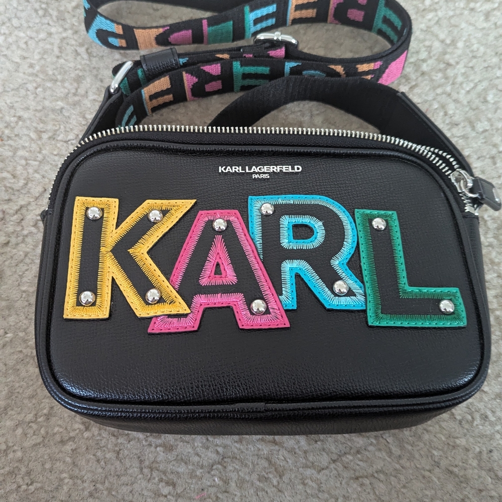 Karl Lagerfeld Black Crossbody Bag with Colorful Lettering